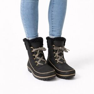 Size 7.5 Sorel Womens Tivoli II Black Waterproof Winter Boots Faux Fur Insulated